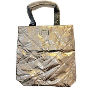 Victoria's Secret Quilted Rose Gold Metallic Tote Bag New With Tags
